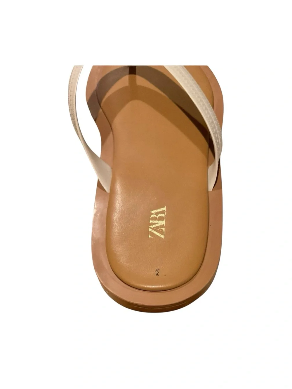 Zara Cream Strap Tan Footbed Flip Sandals - Picture 4 of 10